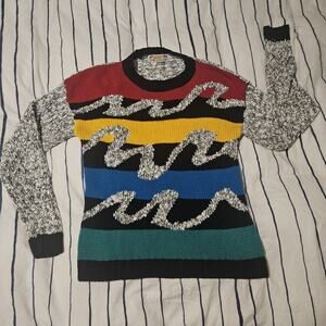 Rainbow Wool Blend Crew Sweater M Knit Dad Grandpa Vintage 80s Just Cristina Euc